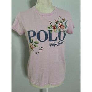 Polo Ralph Lauren Floral Embroidered Patchwork Pink Short Sleeve Tshirt Size S